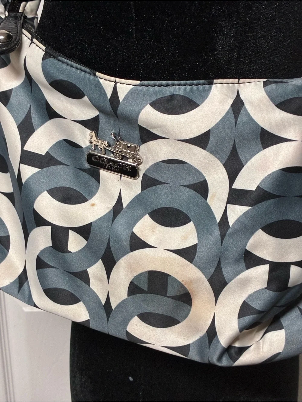 Coach Signature Circle Print Shoulder Bag in Navy & White